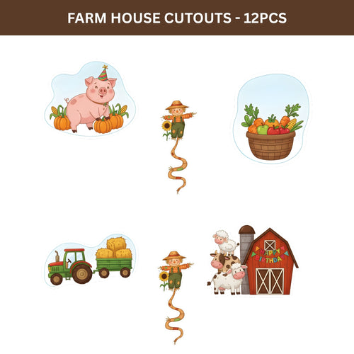 Load image into Gallery viewer, Farm House Theme Birthday Cutouts (6 inches/250 GSM Cardstock/Mixcolour/12Pcs)

