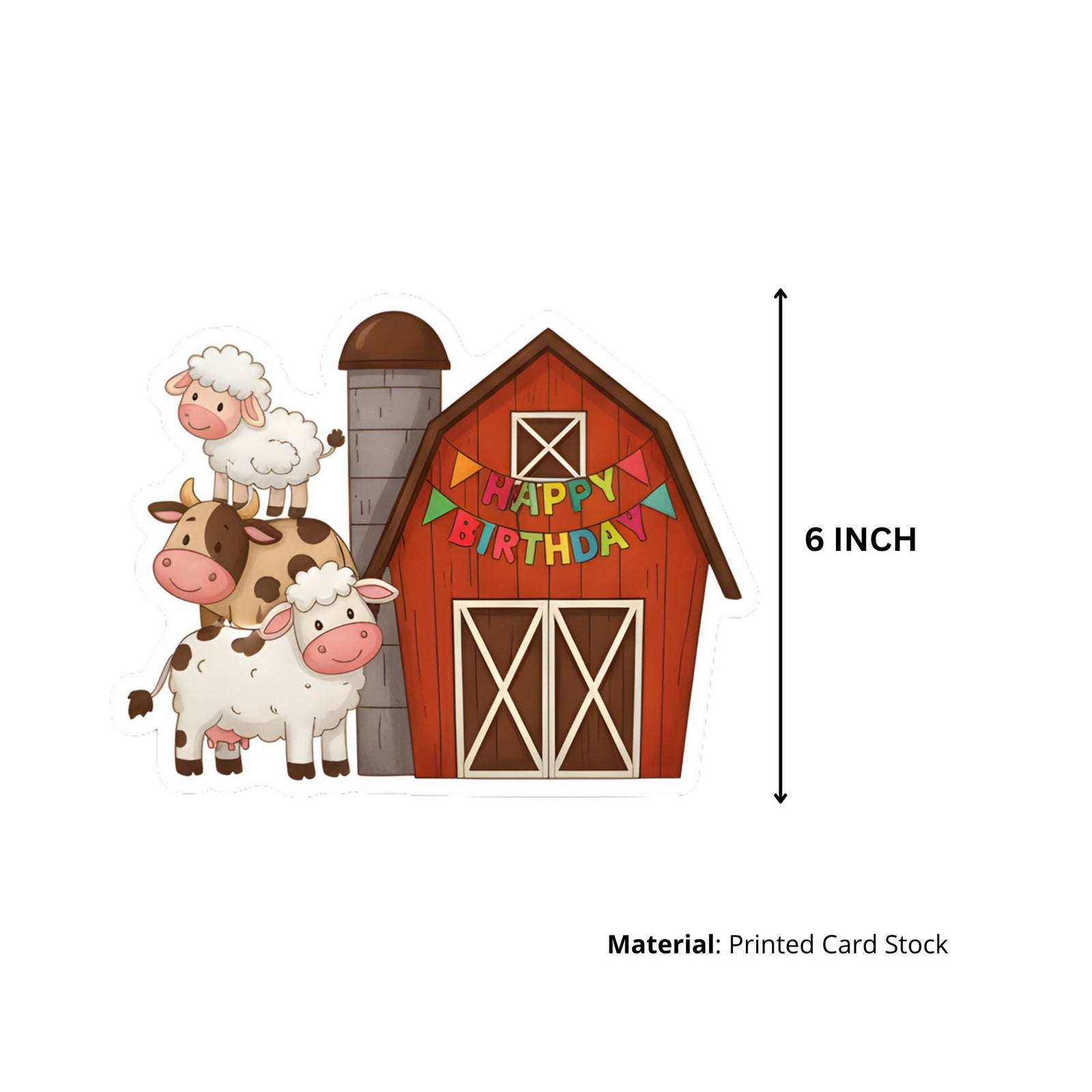 Farm House Theme Birthday Cutouts (6 inches/250 GSM Cardstock/Mixcolour/12Pcs)
