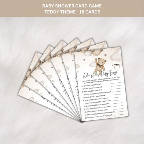 Load image into Gallery viewer, Baby Shower Games Card Pack - 18 High-Quality 300gsm Cards for Fun &amp; Exciting Celebration(Who Knows Daddy Best?)
