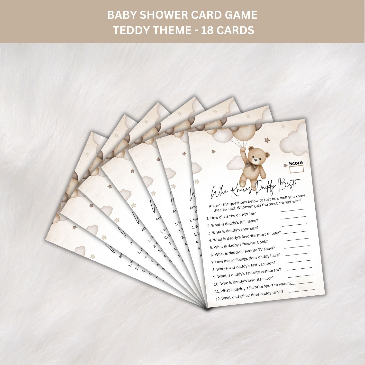 Baby Shower Games Card Pack - 18 High-Quality 300gsm Cards for Fun & Exciting Celebration(Who Knows Daddy Best?)