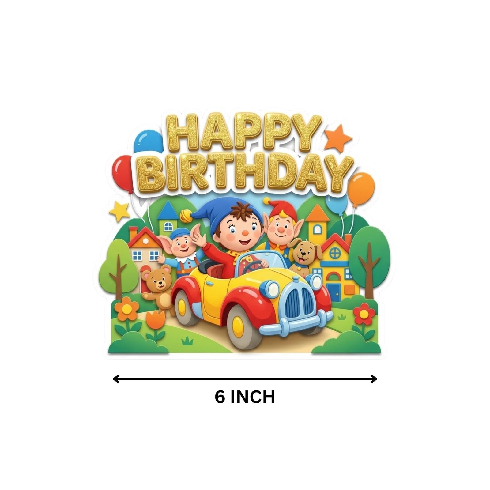 Noddy In Toyland Birthday Cake Topper for Kids | Premium 300 GSM Cardstock | Cute Cartoon Party Decoration | Cake Decoration Topper for Birthday Party Supplies