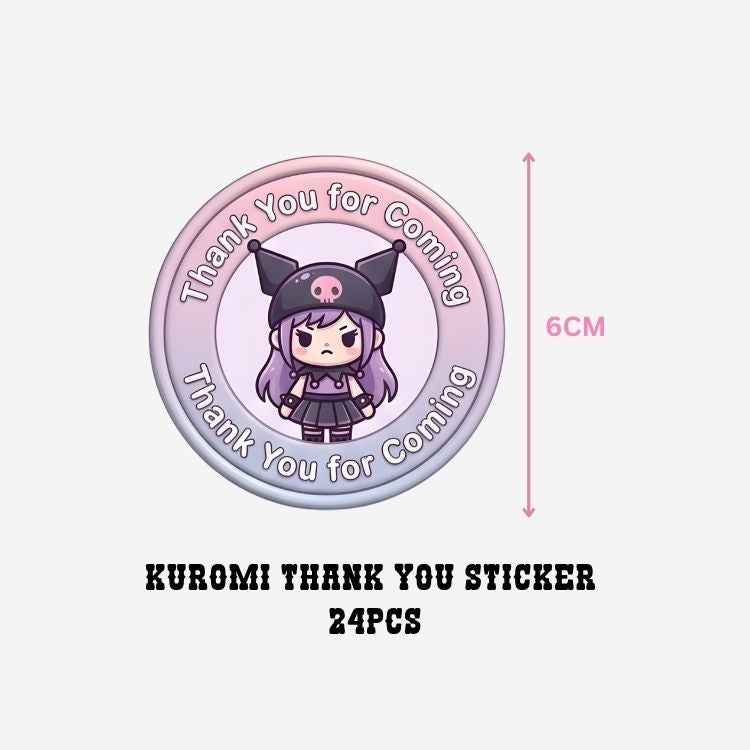 Kuromi Theme- Return Gift/birthday decor Thankyou Sticker (6 CM/Sticker/Mixcolour/24Pcs)