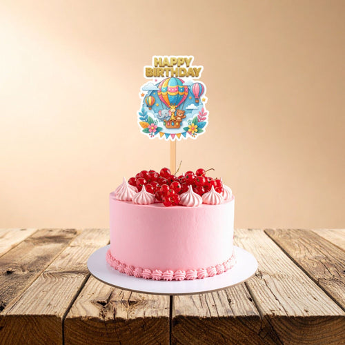 Load image into Gallery viewer, Hot Air Balloon Safari Birthday Cake Topper for Kids | Premium 300 GSM Cardstock | Cute Cartoon Party Decoration | Cake Decoration Topper for Birthday Party Supplies
