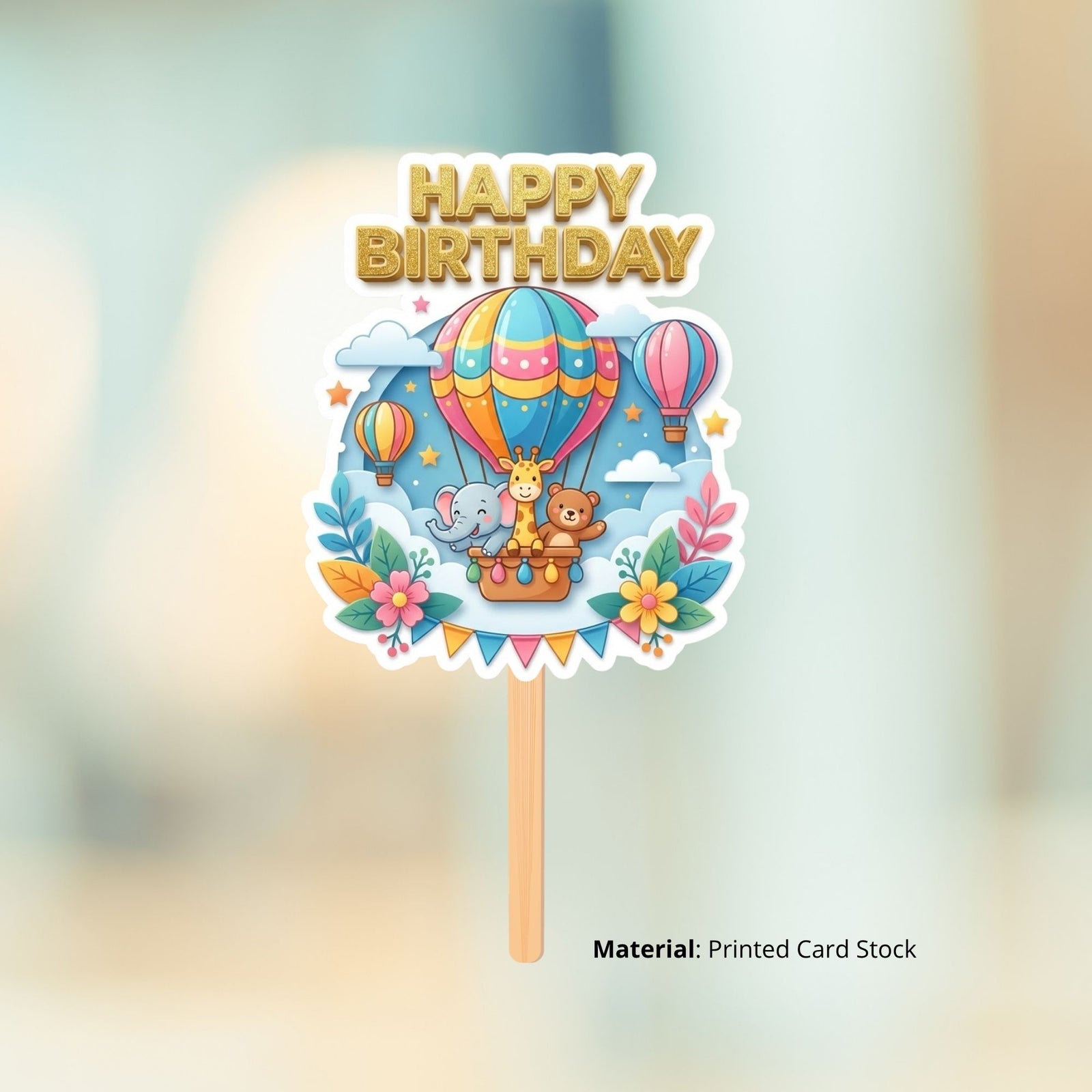 Hot Air Balloon Safari Birthday Cake Topper for Kids | Premium 300 GSM Cardstock | Cute Cartoon Party Decoration | Cake Decoration Topper for Birthday Party Supplies