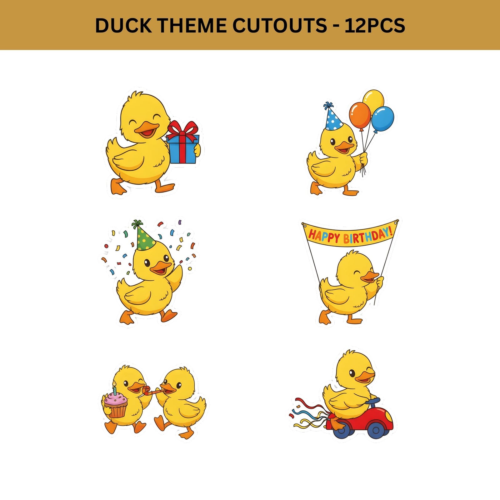 Duck Theme Birthday Cutouts (6 inches/250 GSM Cardstock/Mixcolour/12Pcs)