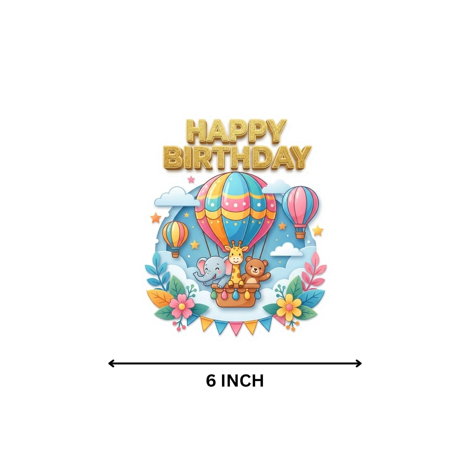 Hot Air Balloon Safari Birthday Cake Topper for Kids | Premium 300 GSM Cardstock | Cute Cartoon Party Decoration | Cake Decoration Topper for Birthday Party Supplies