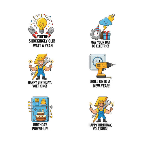 Load image into Gallery viewer, Electrician Theme Birthday Cutouts (6 inches/250 GSM Cardstock/Mixcolour/12Pcs)
