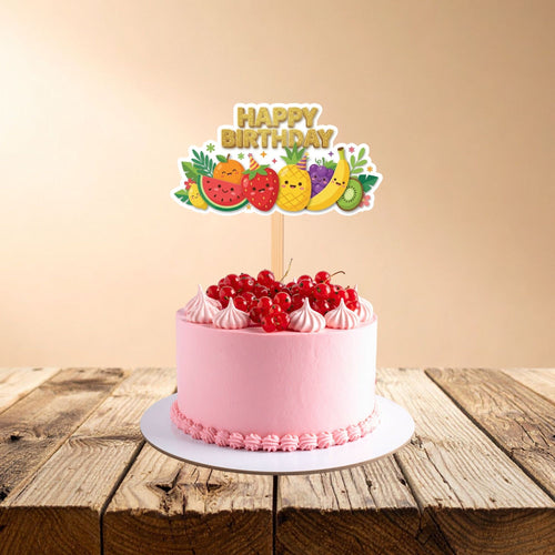 Load image into Gallery viewer, Fruits Birthday Cake Topper for Kids | Premium 300 GSM Cardstock | Cute Cartoon Party Decoration | Cake Decoration Topper for Birthday Party Supplies
