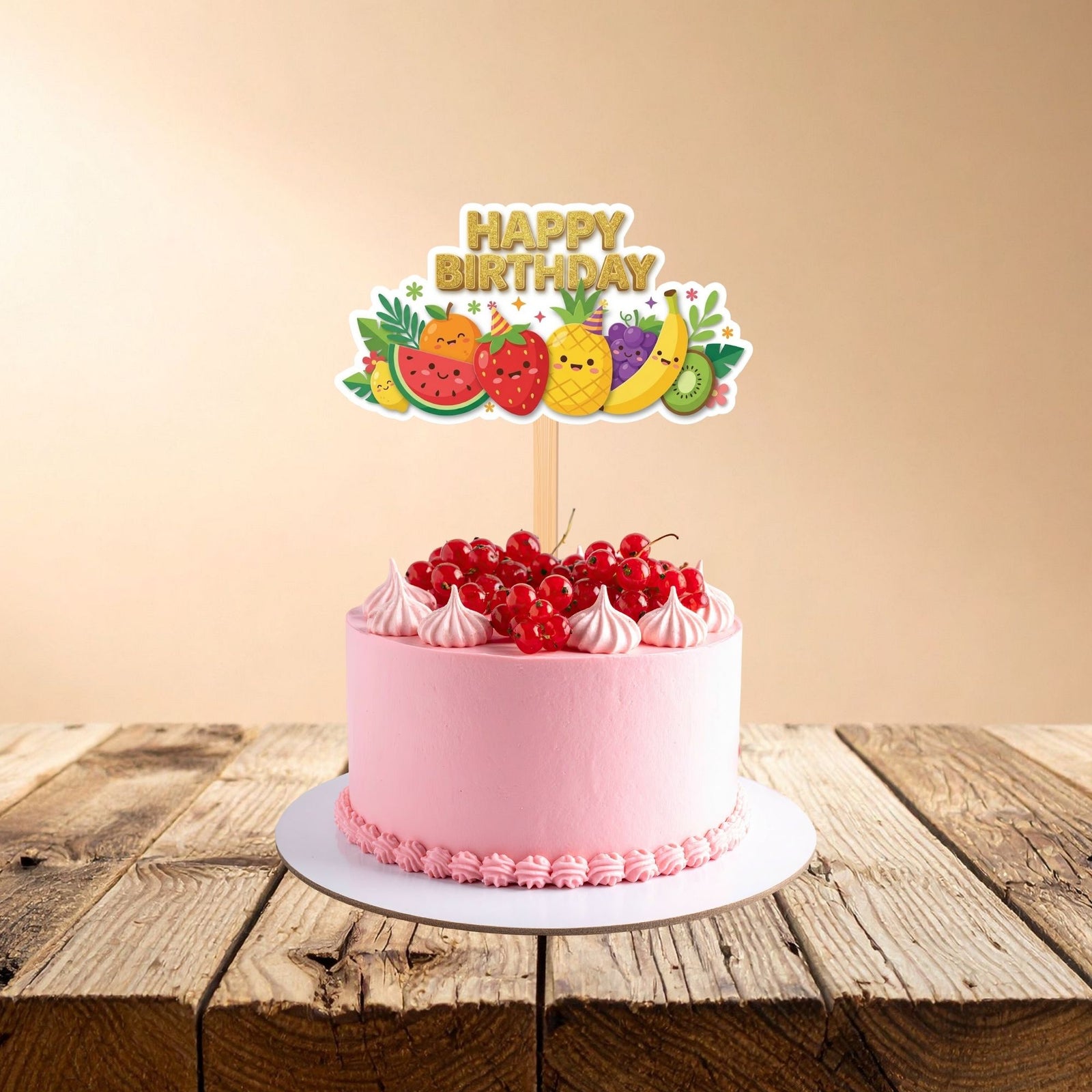 Fruits Birthday Cake Topper for Kids | Premium 300 GSM Cardstock | Cute Cartoon Party Decoration | Cake Decoration Topper for Birthday Party Supplies