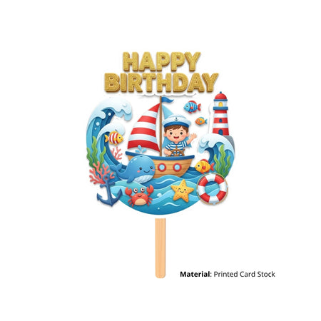 Under-The-Sea Birthday Cake Topper for Kids | Premium 300 GSM Cardstock | Cute Cartoon Party Decoration | Cake Decoration Topper for Birthday Party Supplies