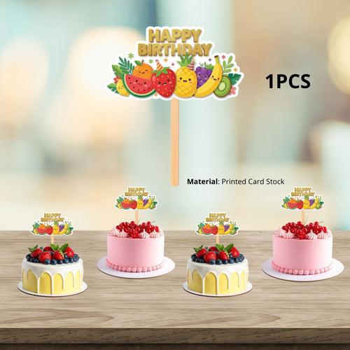 Load image into Gallery viewer, Fruits Birthday Cake Topper for Kids | Premium 300 GSM Cardstock | Cute Cartoon Party Decoration | Cake Decoration Topper for Birthday Party Supplies
