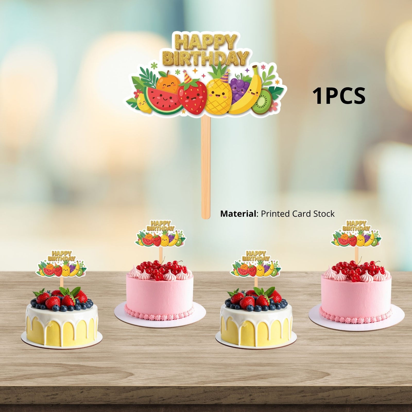 Fruits Birthday Cake Topper for Kids | Premium 300 GSM Cardstock | Cute Cartoon Party Decoration | Cake Decoration Topper for Birthday Party Supplies