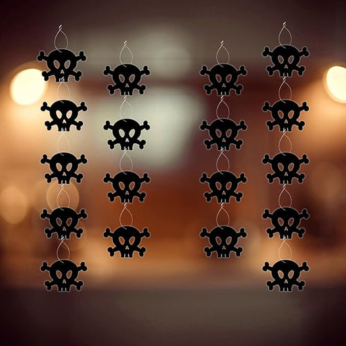 Load image into Gallery viewer, Halloween Theme Skull Dangler Decoration Items (18 Pcs) - Material-Cardstock (Skull Hanging Dangler Halloween Black)
