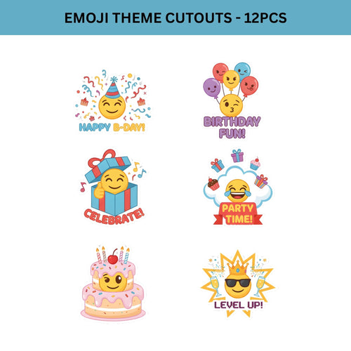 Load image into Gallery viewer, Emoji Theme Birthday Cutouts (6 inches/250 GSM Cardstock/Mixcolour/12Pcs)
