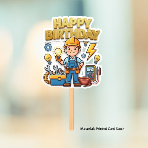 Load image into Gallery viewer, Electricion Birthday Cake Topper for Kids | Premium 300 GSM Cardstock | Cute Cartoon Party Decoration | Cake Decoration Topper for Birthday Party Supplies
