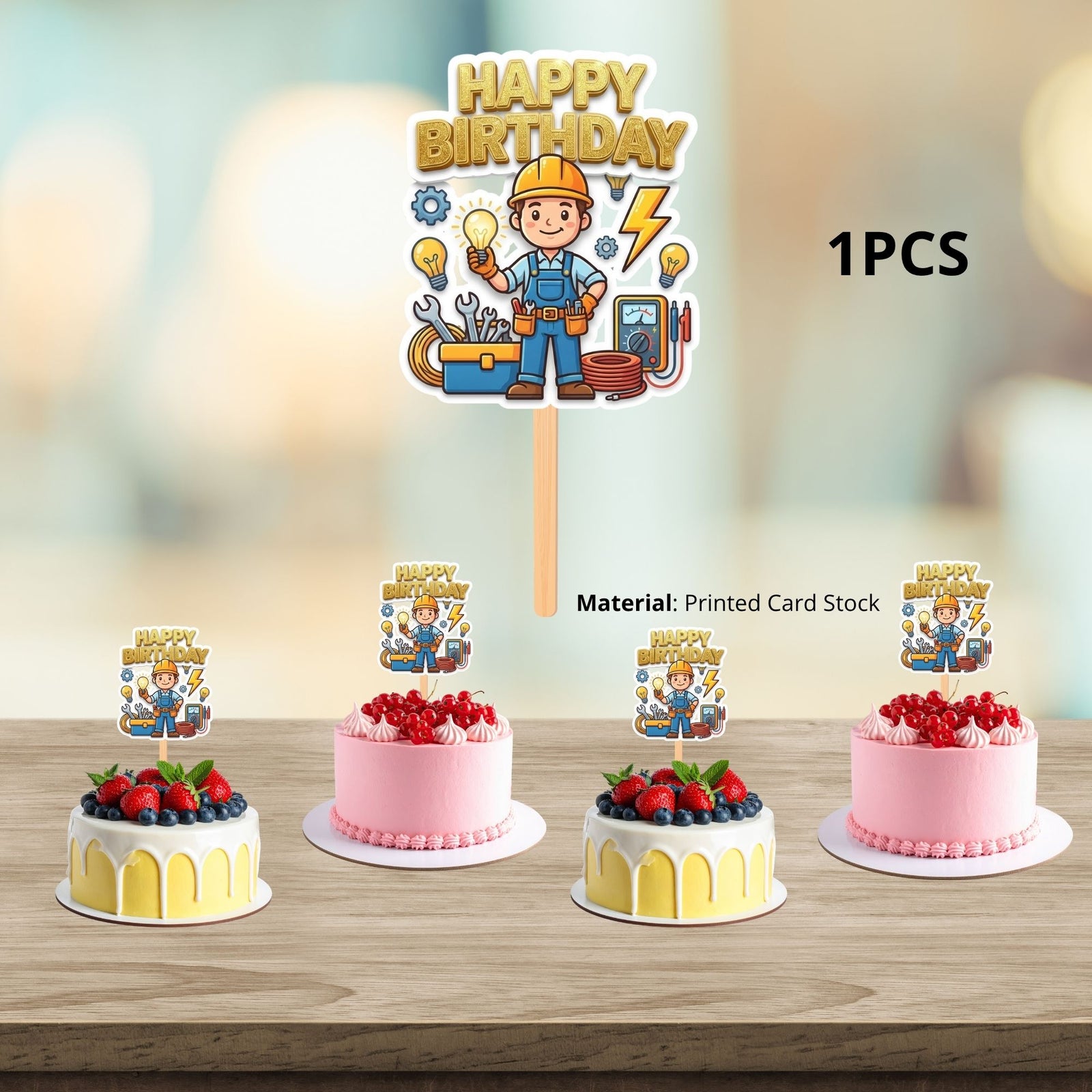 Electricion Birthday Cake Topper for Kids | Premium 300 GSM Cardstock | Cute Cartoon Party Decoration | Cake Decoration Topper for Birthday Party Supplies