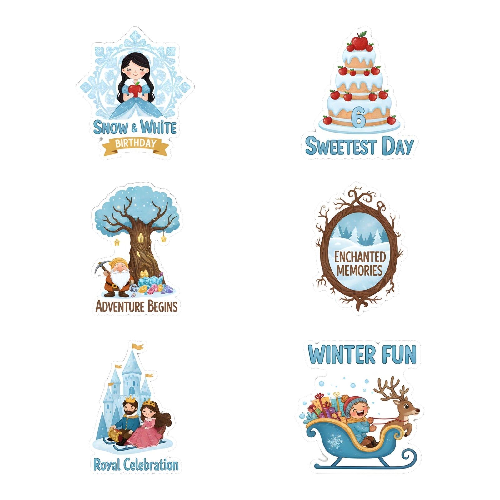 Snow White Theme Birthday Cutouts (6 inches/250 GSM Cardstock/Mixcolour/12Pcs)