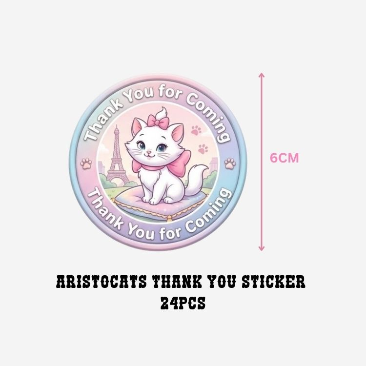 Aristocats Theme- Return Gift/birthday decor Thankyou Sticker (6 CM/Sticker/Mixcolour/24Pcs)
