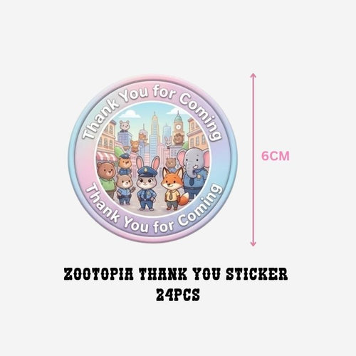 Load image into Gallery viewer, Zootopia Theme- Return Gift/birthday decor Thankyou Sticker (6 CM/Sticker/Mixcolour/24Pcs)
