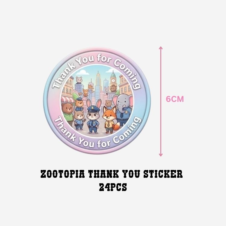 Zootopia Theme- Return Gift/birthday decor Thankyou Sticker (6 CM/Sticker/Mixcolour/24Pcs)
