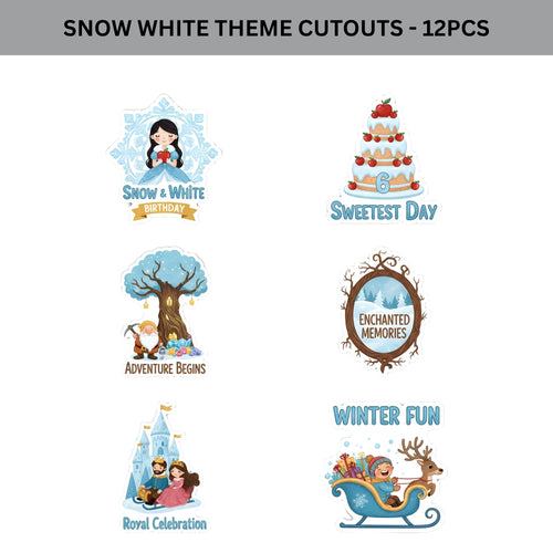 Load image into Gallery viewer, Snow White Theme Birthday Cutouts (6 inches/250 GSM Cardstock/Mixcolour/12Pcs)
