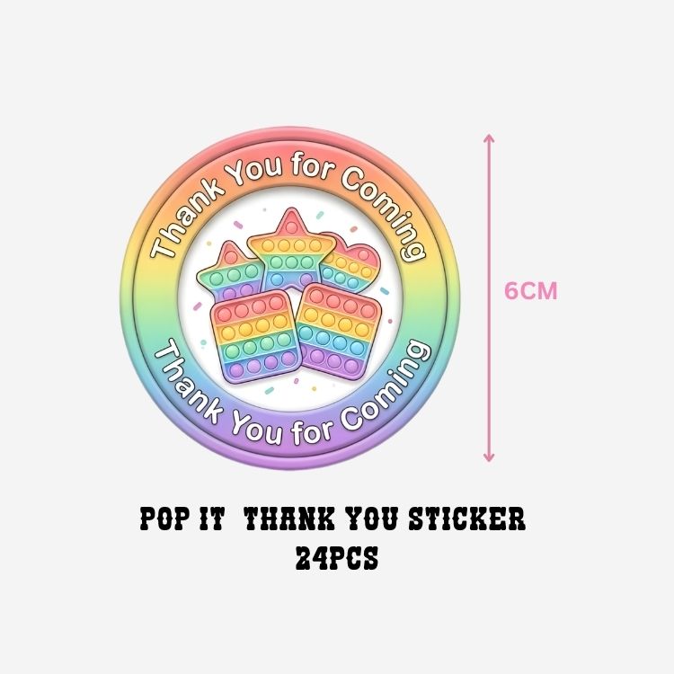 Pop It Theme- Return Gift/birthday decor Thankyou Sticker (6 CM/Sticker/Mixcolour/24Pcs)