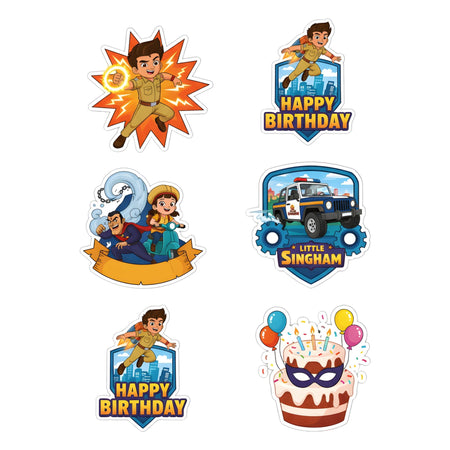 Little Singham Theme Birthday Cutouts (6 inches/250 GSM Cardstock/Mixcolour/12Pcs)