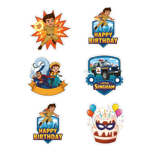 Load image into Gallery viewer, Little Singham Theme Birthday Cutouts (6 inches/250 GSM Cardstock/Mixcolour/12Pcs)
