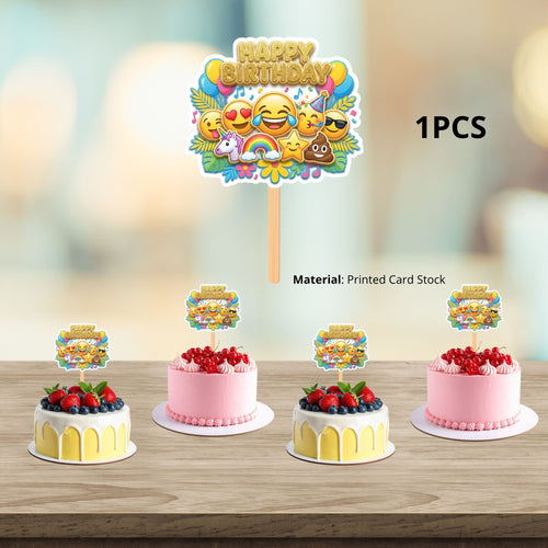 Load image into Gallery viewer, Emoji Birthday Cake Topper for Kids | Premium 300 GSM Cardstock | Cute Cartoon Party Decoration | Cake Decoration Topper for Birthday Party Supplies
