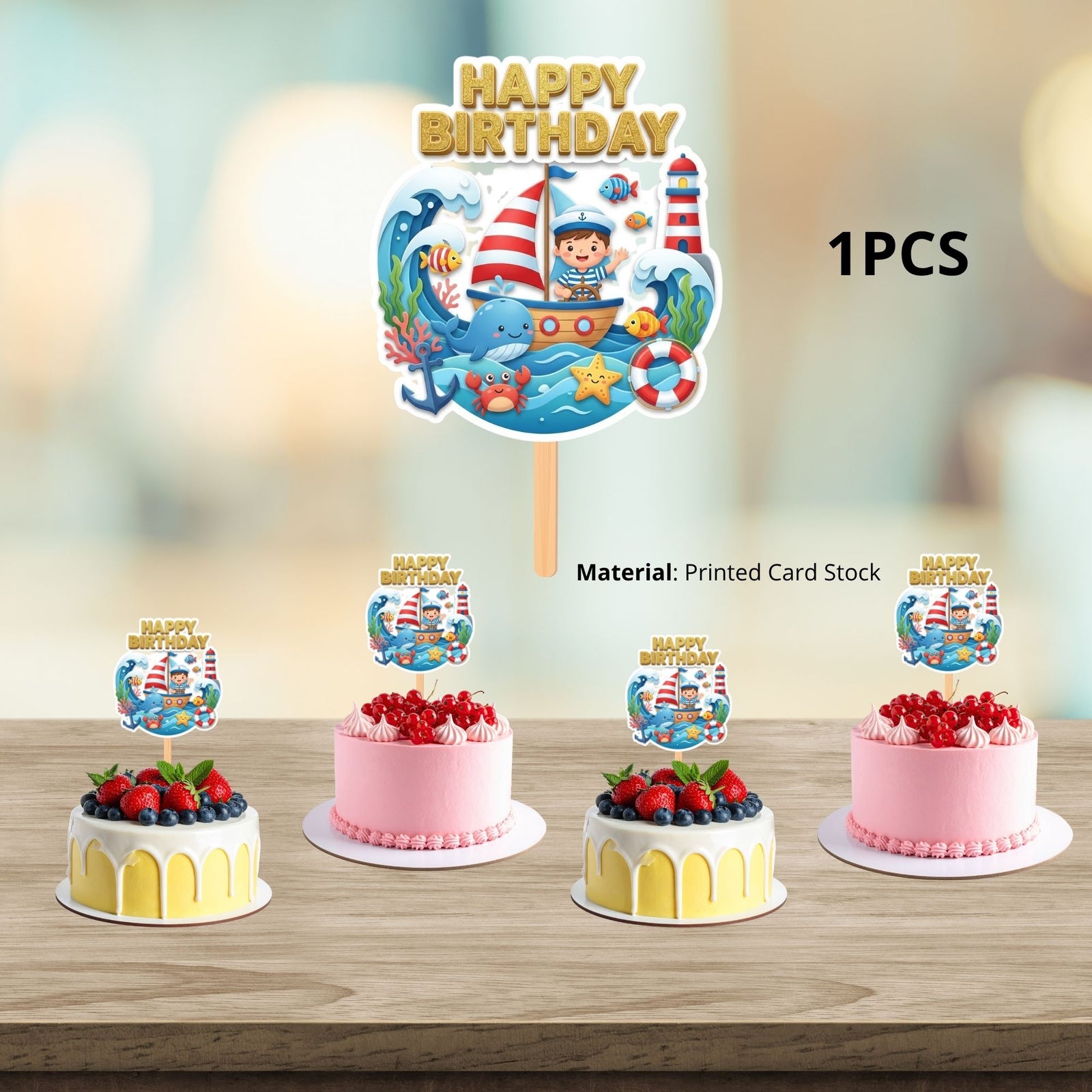Under-The-Sea Birthday Cake Topper for Kids | Premium 300 GSM Cardstock | Cute Cartoon Party Decoration | Cake Decoration Topper for Birthday Party Supplies