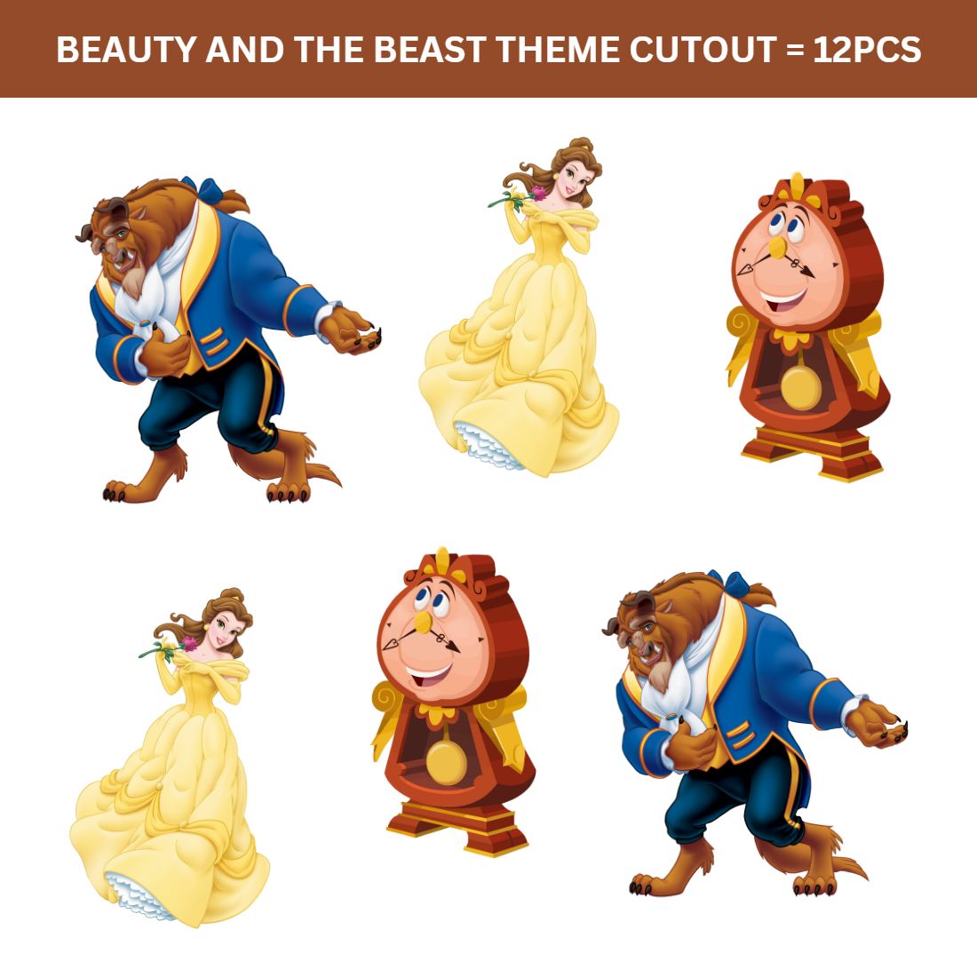 Beauty And The Beast Theme Cutout (6 inches/250 GSM Cardstock/Mixcolour/12Pcs)