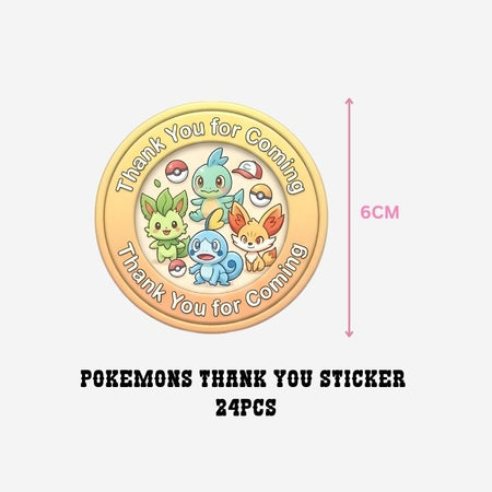 Pokemon Theme- Return Gift/birthday decor Thankyou Sticker (6 CM/Sticker/Mixcolour/24Pcs)