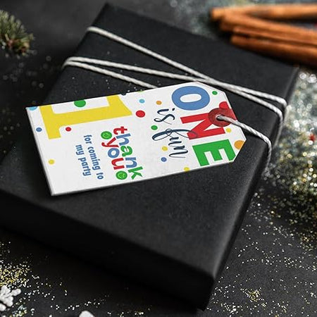 PartyDecor Mall First Birthday Thank You Tags & Return Gift Cards - 30Pcs with Strings, Unique Design Return Favor Tags