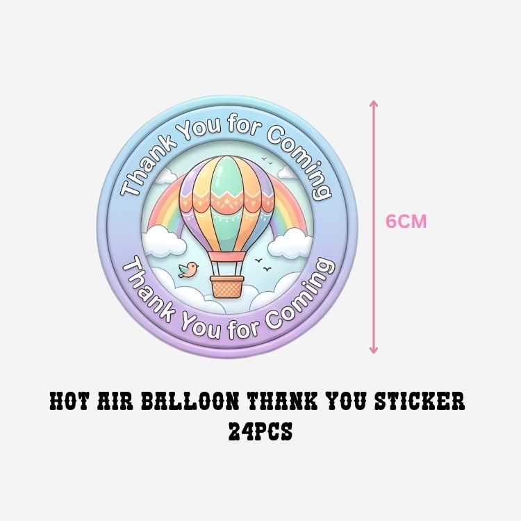 Hot Air Balloon Theme- Return Gift/birthday decor Thankyou Sticker (6 CM/Sticker/Mixcolour/24Pcs)