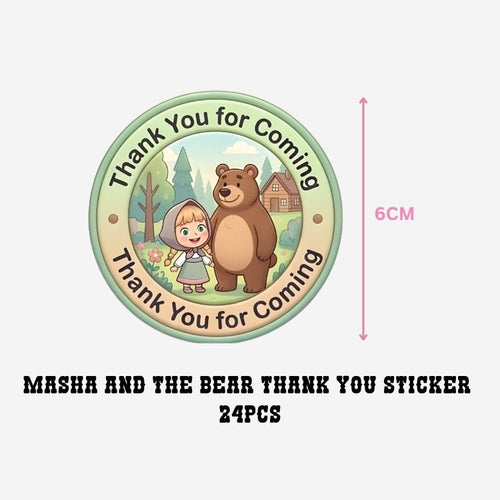 Load image into Gallery viewer, Masha And The Bear Theme- Return Gift/birthday decor Thankyou Sticker (6 CM/Sticker/Mixcolour/24Pcs)
