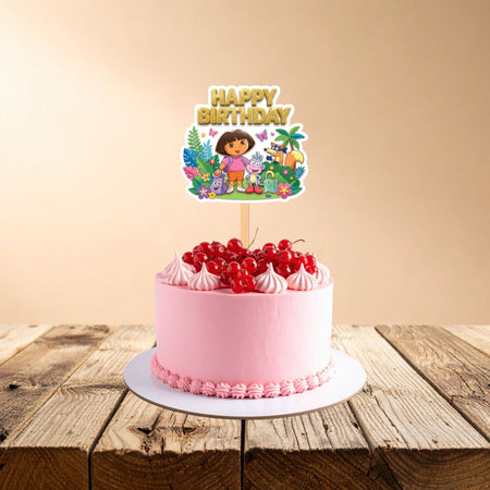 Dora Birthday Cake Topper for Kids | Premium 300 GSM Cardstock | Cute Cartoon Party Decoration | Cake Decoration Topper for Birthday Party Supplies
