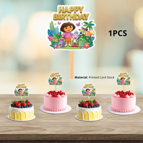 Load image into Gallery viewer, Dora Birthday Cake Topper for Kids | Premium 300 GSM Cardstock | Cute Cartoon Party Decoration | Cake Decoration Topper for Birthday Party Supplies
