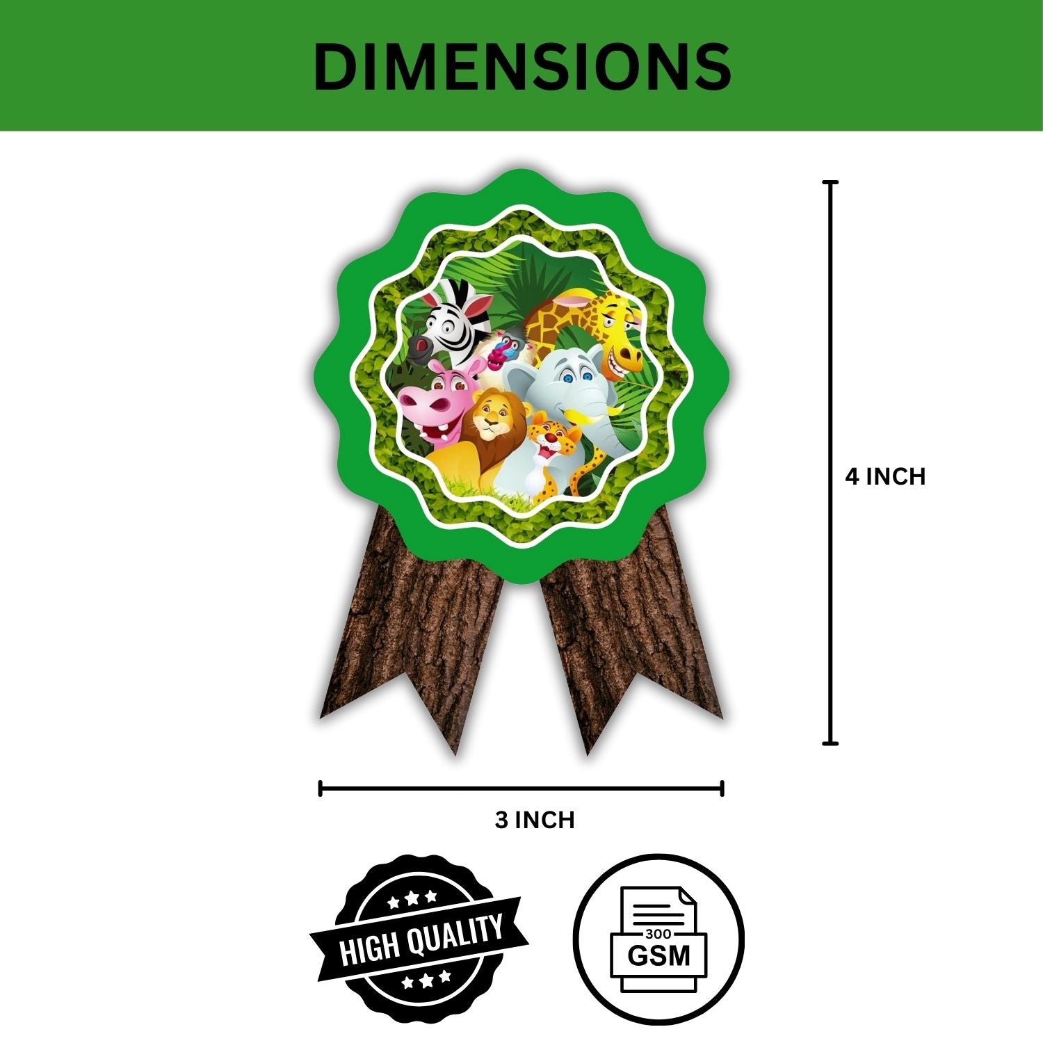 Jungle Theme Birthday Badges for Kids – 4x3 Inch 250gsm Cardstock with Pin | PartyDecor Mall