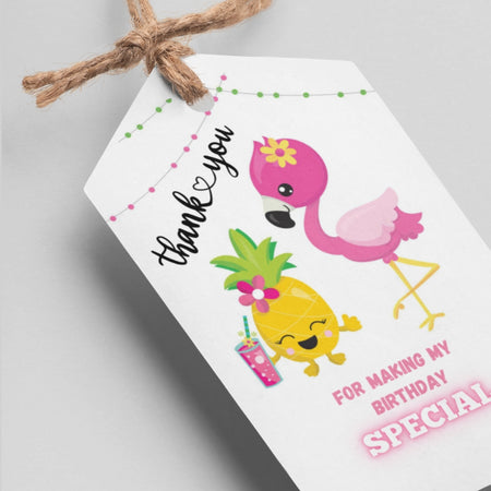 Flamingo Kids Theme Thank You Cards & Return Gift Tags - 30Pcs, 2x3.5, 250 GSM Cardstock, Green & Black (Flamingo Kids)