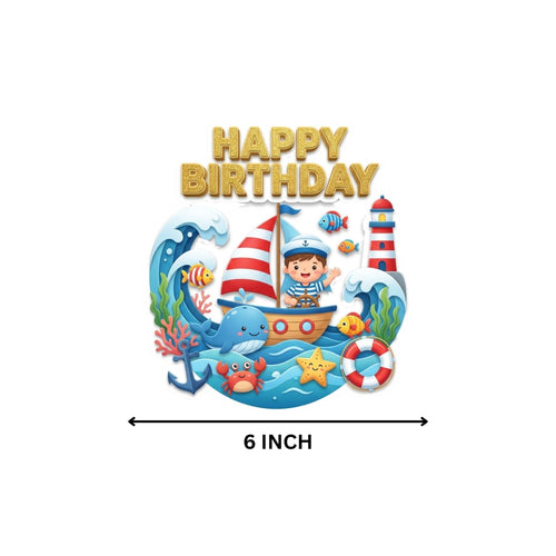 Load image into Gallery viewer, Under-The-Sea Birthday Cake Topper for Kids | Premium 300 GSM Cardstock | Cute Cartoon Party Decoration | Cake Decoration Topper for Birthday Party Supplies
