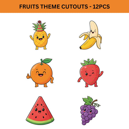 Fruits Theme Birthday Cutouts (6 inches/250 GSM Cardstock/Mixcolour/12Pcs)