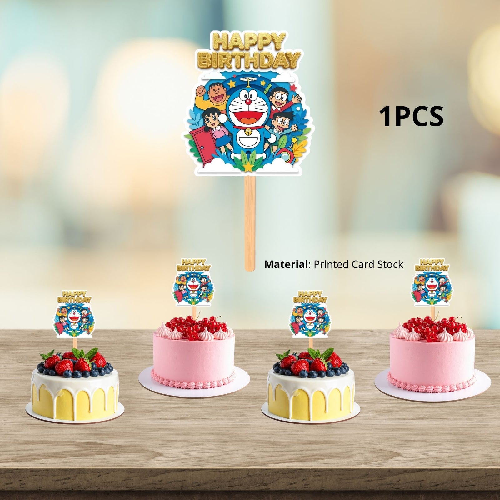 Doraemon Birthday Cake Topper for Kids | Premium 300 GSM Cardstock | Cute Cartoon Party Decoration | Cake Decoration Topper for Birthday Party Supplies