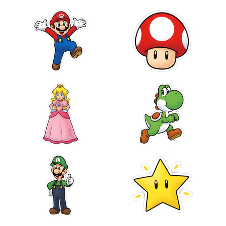 Super Mario Theme Birthday Cutouts (6 inches/250 GSM Cardstock/Mixcolour/12Pcs)
