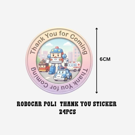 Robocar Poli Theme- Return Gift/birthday decor Thankyou Sticker (6 CM/Sticker/Mixcolour/24Pcs)