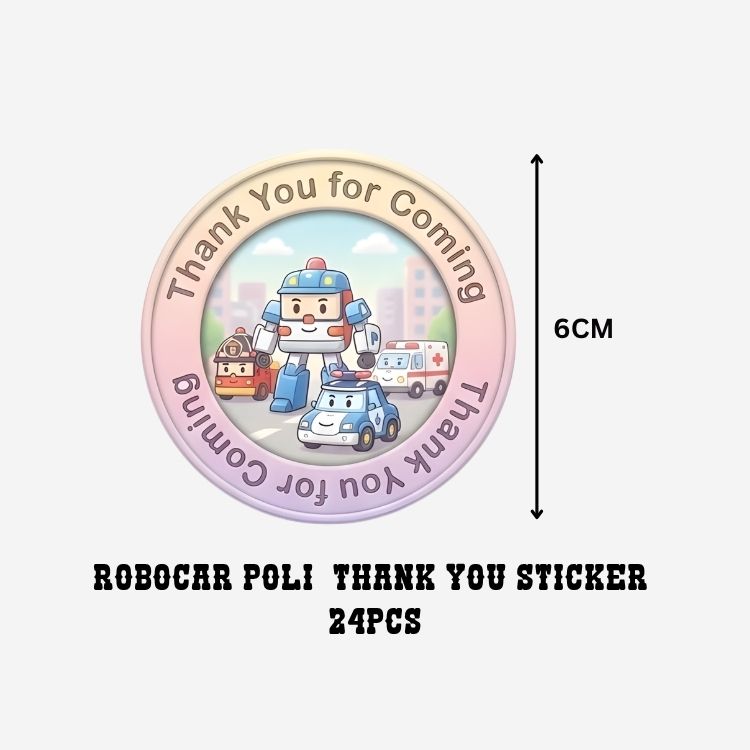 Robocar Poli Theme- Return Gift/birthday decor Thankyou Sticker (6 CM/Sticker/Mixcolour/24Pcs)