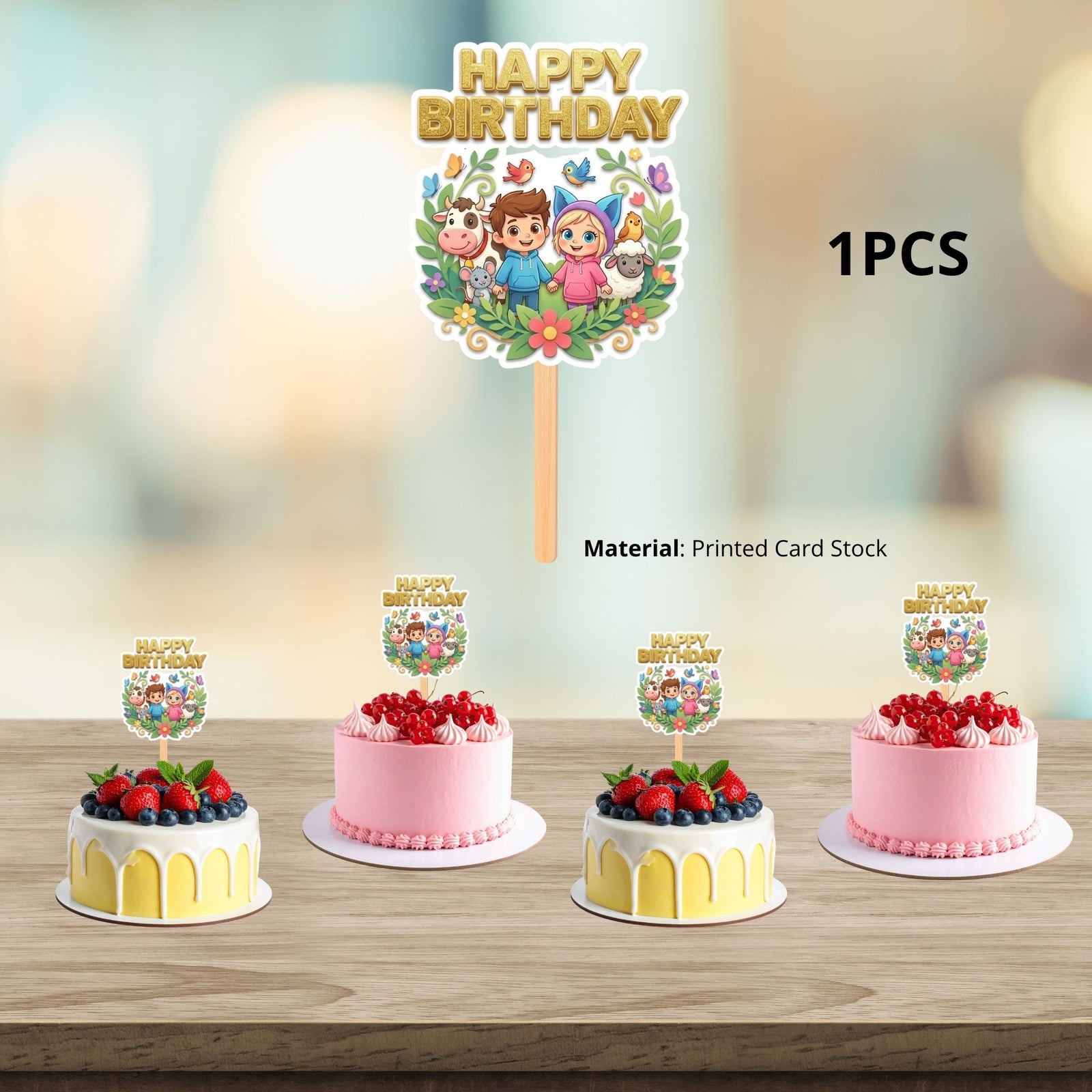 Farm Animails Birthday Cake Topper for Kids | Premium 300 GSM Cardstock | Cute Cartoon Party Decoration | Cake Decoration Topper for Birthday Party Supplies