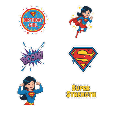 Super Girl Theme Birthday Cutouts (6 inches/250 GSM Cardstock/Mixcolour/12Pcs)