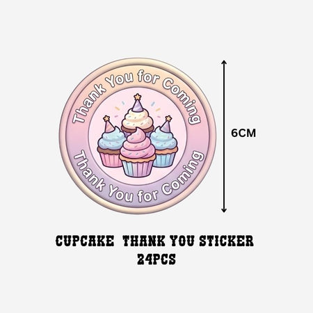 Cupcake Theme- Return Gift/birthday decor Thankyou Sticker (6 CM/Sticker/Mixcolour/24Pcs)