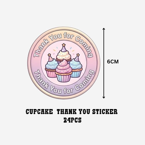Load image into Gallery viewer, Cupcake Theme- Return Gift/birthday decor Thankyou Sticker (6 CM/Sticker/Mixcolour/24Pcs)
