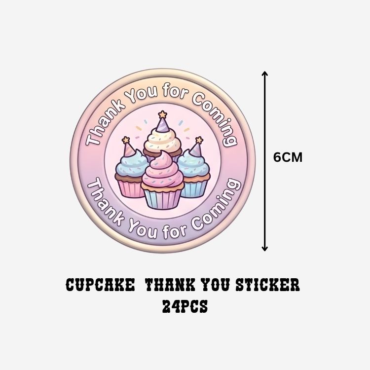 Cupcake Theme- Return Gift/birthday decor Thankyou Sticker (6 CM/Sticker/Mixcolour/24Pcs)